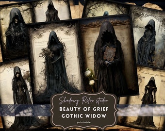 Gothic Widow Junk Journal Pages Gothic printable Pages collage sheets scrapbooking cards papers ephemera Mourning Beauty Junk Journal kits