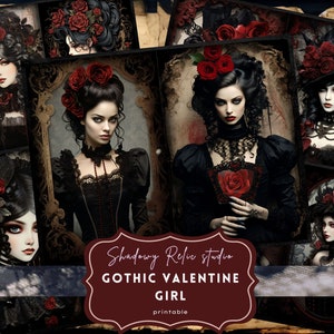 Gothique Saint-Valentin fille Junk Journal Pages feuille collage gothique cartes de scrapbooking éphémères Gothique Saint-Valentin amour Junk Journal Kit amour