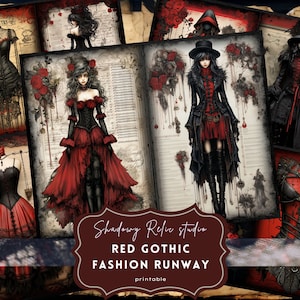 Gothic Red Fashion Junk Journal Pagina's Gothic Red Couture Junk Journal Kit Gotische collagebladen scrapbooking kaarten ephemera Fashion Runway