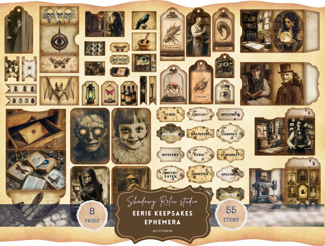 Eerie Keepsakes House Junk Journal Kit, Cabinet of Shadowed Curiosities ...