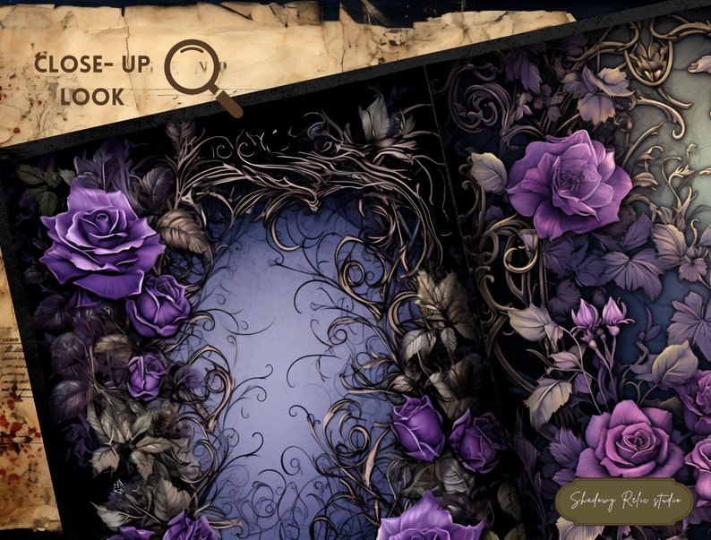 Gothic Purple Roses Junk Journal Pages Gothic Collage Sheets ...