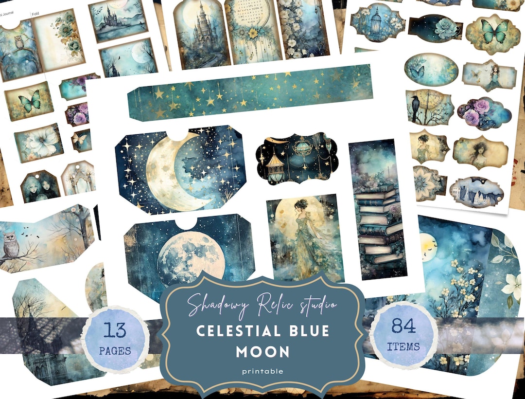 Blue Moon Junk Journal Pages Celestial Moon Junk Journal Kit Lunar ...