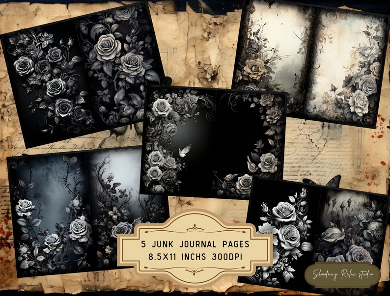 Gothic Dark Roses Junk Journal Pages Gothic Collage Sheets Scrapbooking ...