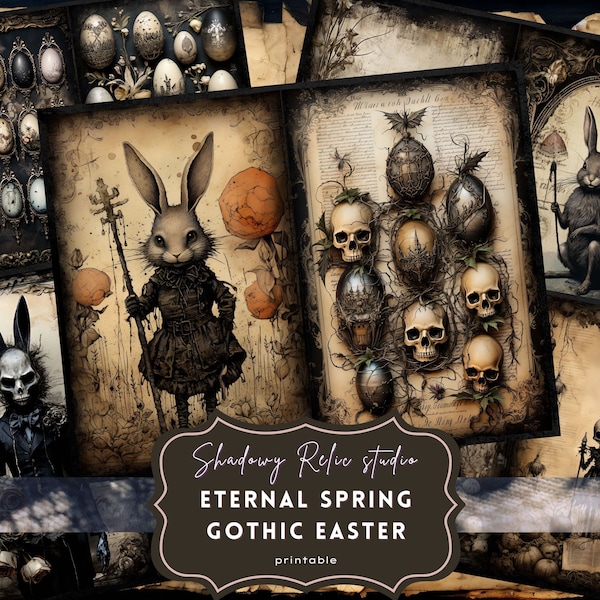 Gothic Easter Junk Journal Page Gothic collage sheet scrapbooking cards ephemera Gothic Bunny Junk Journal Kit Gothic Easter Bunny Skull Egg