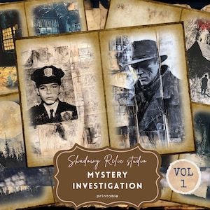 Junk Journal Kit Detective Junk Journal Pages scrapbooking card Crime Investigation ephemera Mystery Case File Victorian Collage Sheet