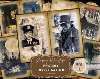 Junk Journal Kit Detective Junk Journal Pages scrapbooking card Crime Investigation ephemera Mystery Case File Victorian Collage Sheet