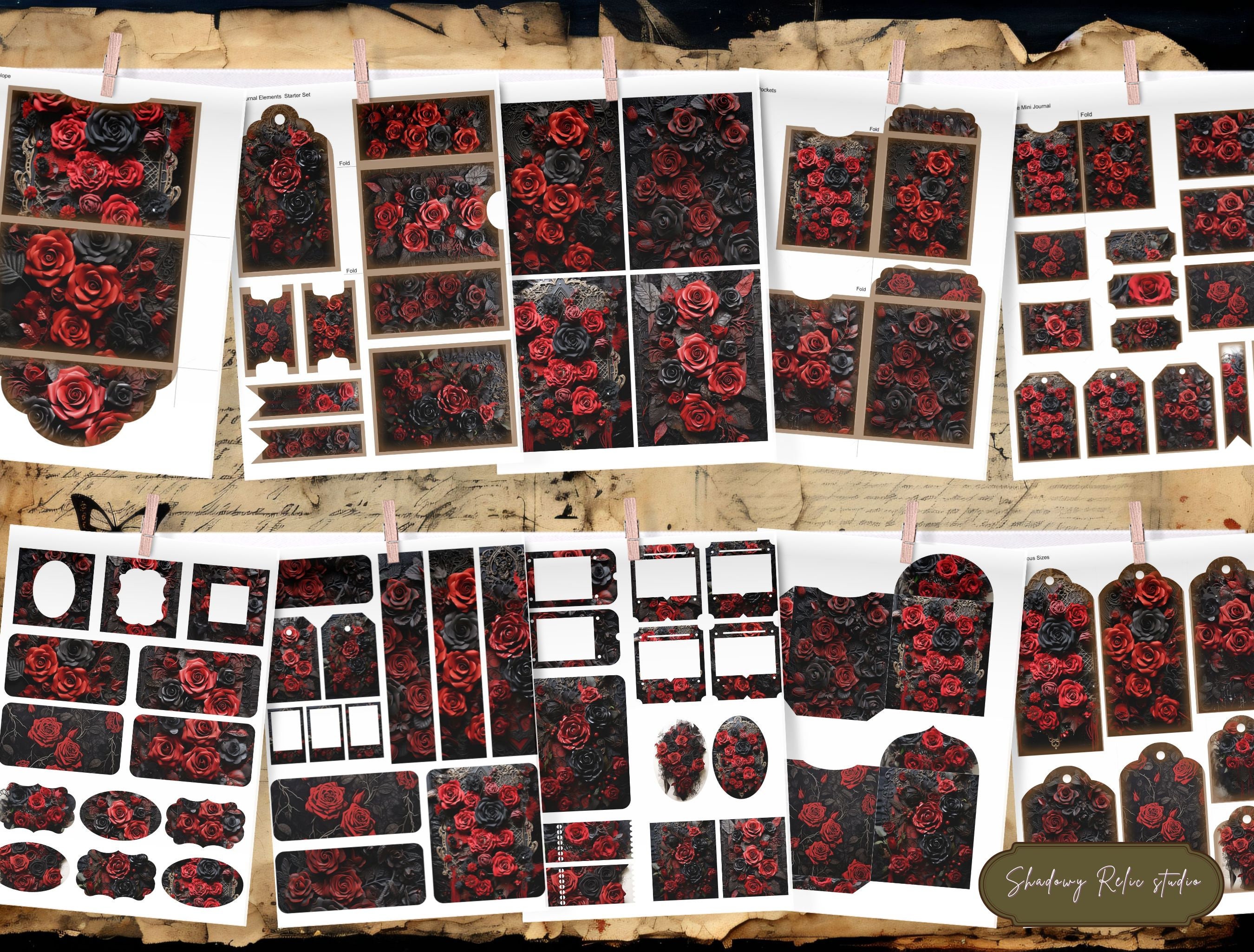 Gothic Black and Red Roses Junk Journal Kit Gothic Collage Sheets ...