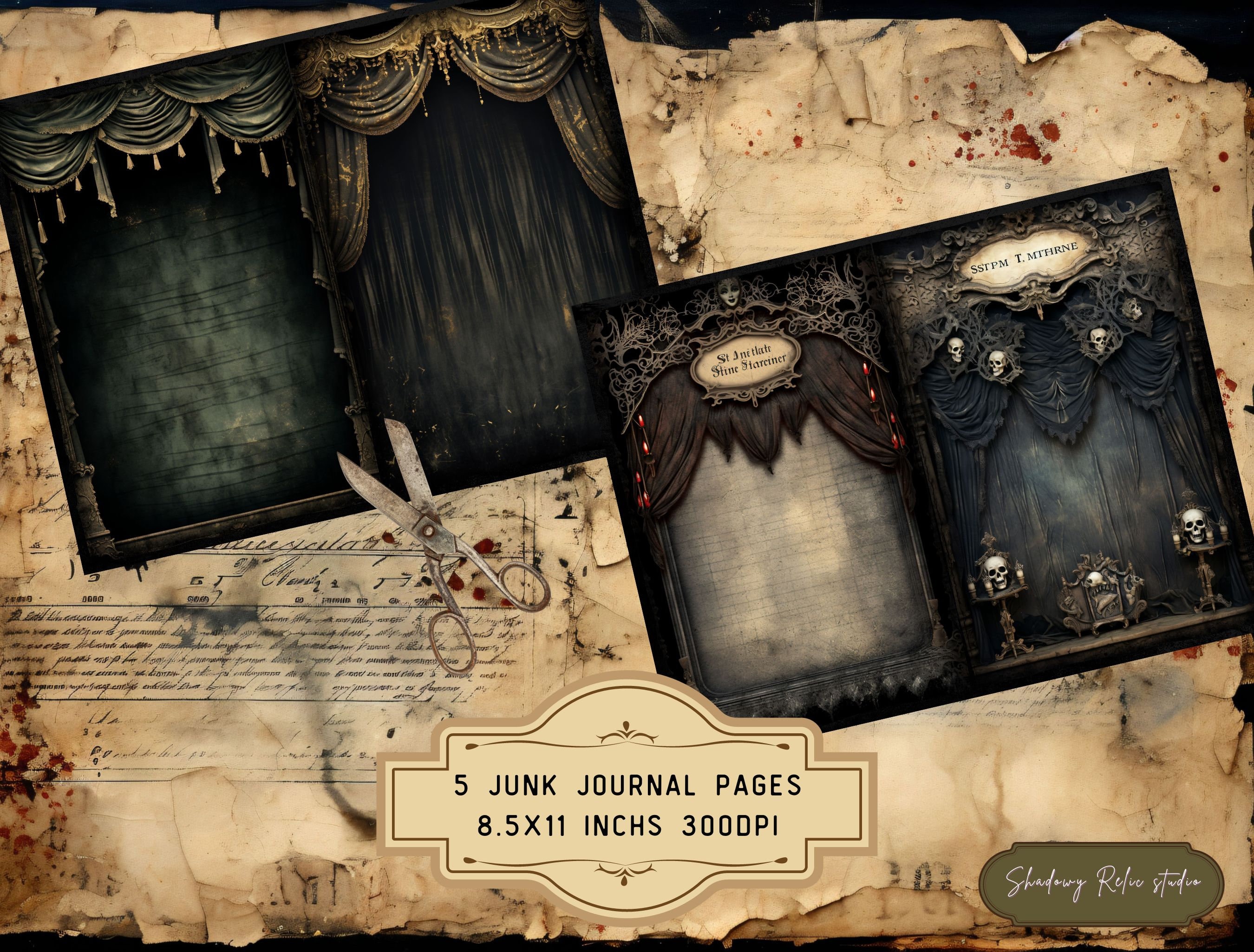 Gothic Theatre Junk Journal Printable Backgrounds Papers Vintage ...