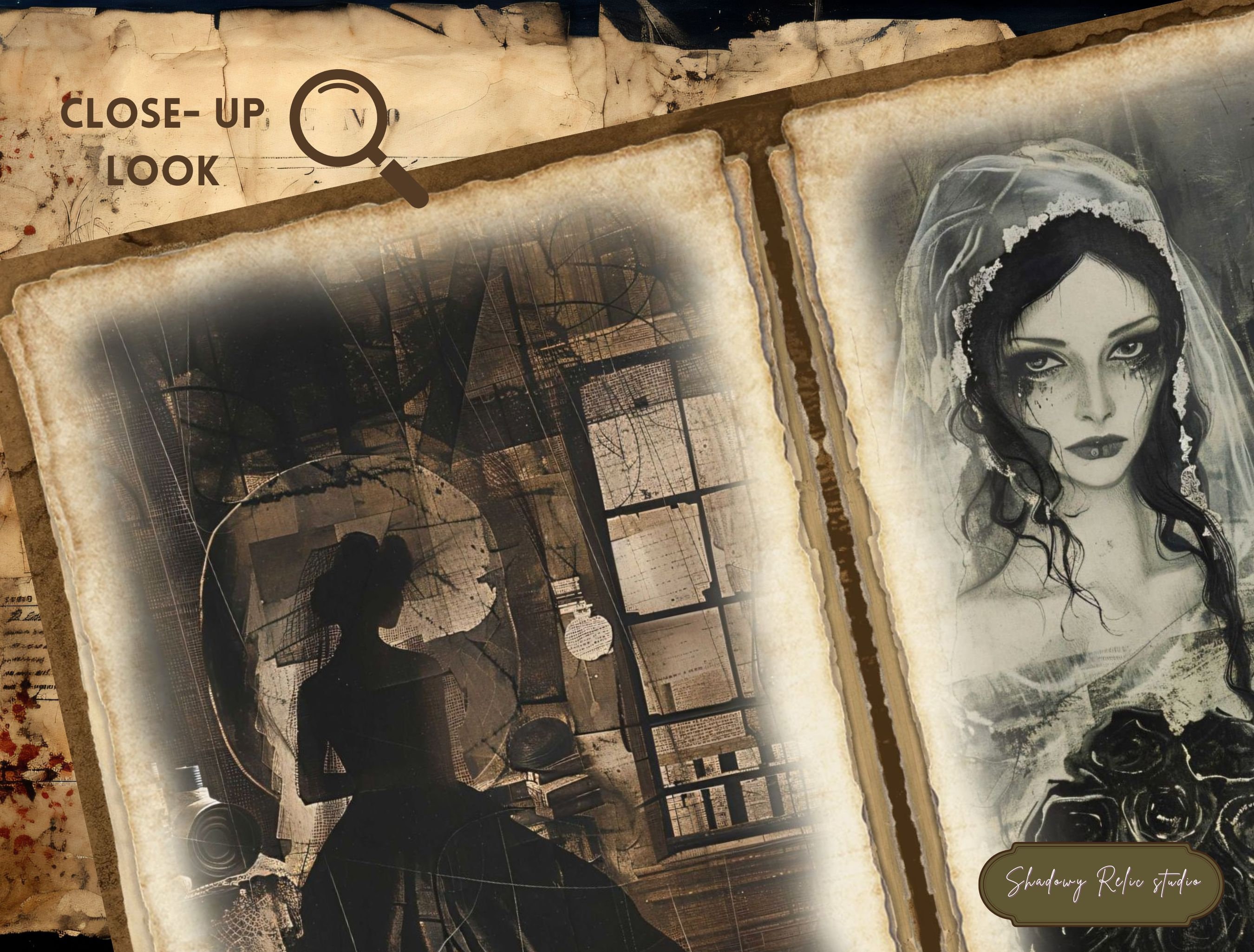 Eerie Shadows Junk Journal Pages Creepy Collage Sheet Scrapbooking Card