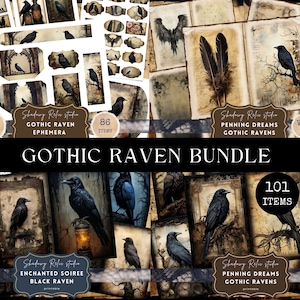 Gothic Raven Junk Journal BUNDEL Gothic collageblad scrapbookingkaarten Dark Witch ephemera Black Raven Junk Journal Kit Black Raven Crow