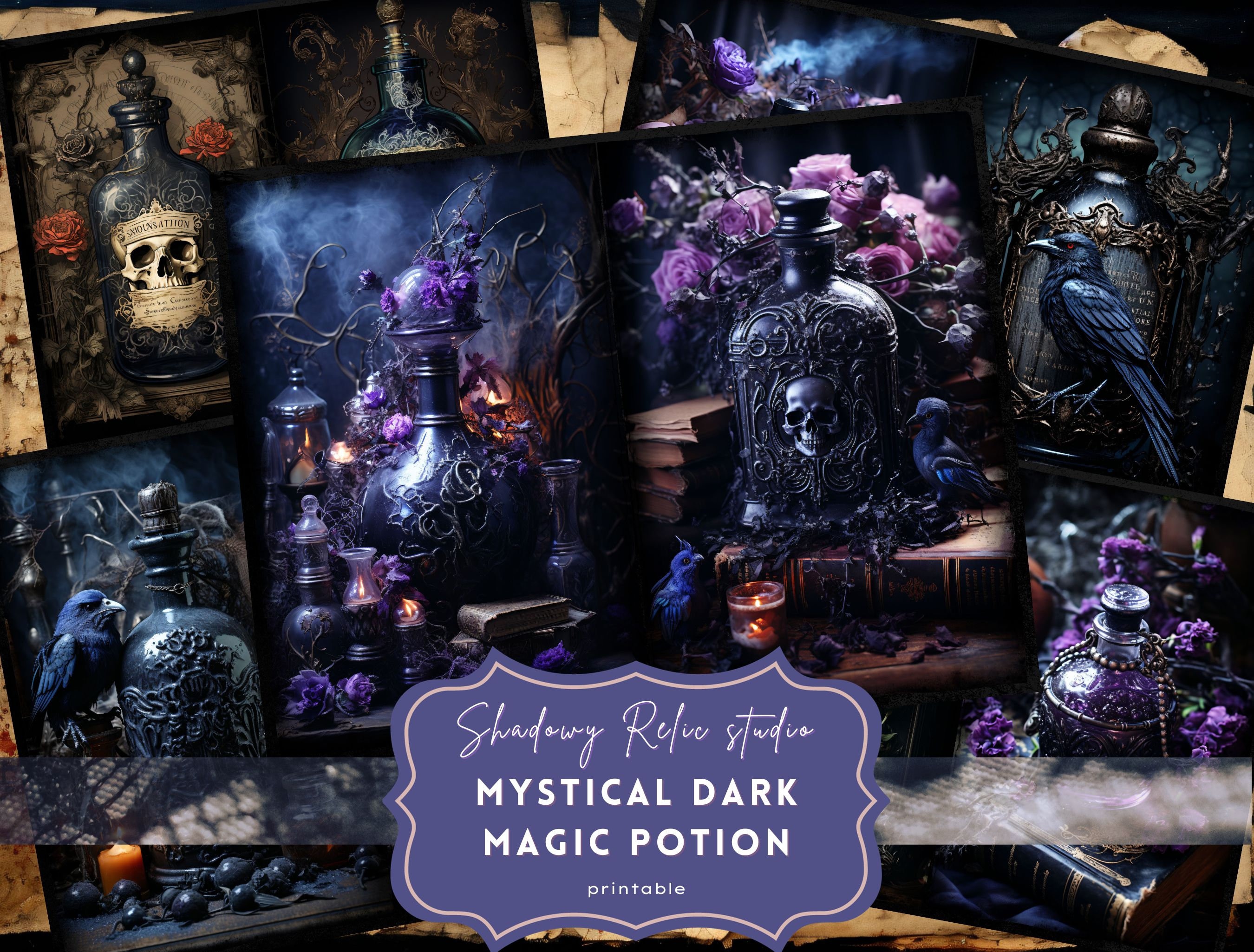 Dark Magic Potion Junk Journal Pages Collage Sheets Scrapbooking Card ...