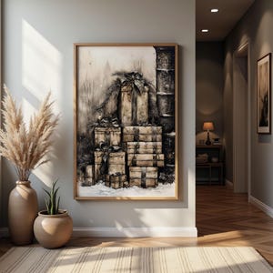 Moody Christmas Presents Printable Wall Art Gothic Christmas Presents Painting Dark Cottagecore Artwork Gothic Winter Home Decor swa81