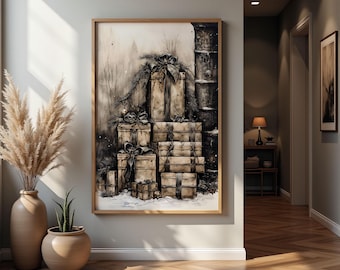 Moody Christmas Presents Printable Wall Art Gothic Christmas Presents Painting Dark Cottagecore Artwork Gothic Winter Home Decor swa81