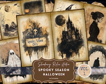 Spooky Gothic Halloween Junk Journal Pages Halloween Printable Vintage ...