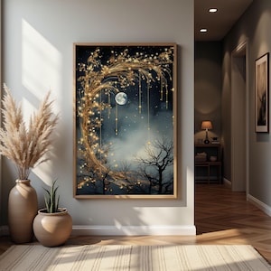 Impresión celestial, decoración de pared con estrellas atemporales, impresión de paisaje nocturno vintage, arte de pared celestial, descarga instantánea, cielo estrellado nocturno swa012