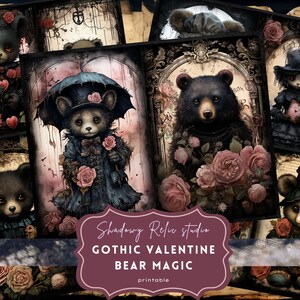 Gothic Valentines Bear Junk Journal Pages Feuille de collage gothique cartes de scrapbooking éphémères Gothic Valentine Love Junk Journal Kit Bear Love