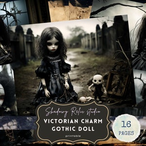 Gothic Doll Junk Journal Pages Gothic collage sheets scrapbooking cards Creepy Doll ephemera Haunted Doll digital paper Spooky journal kit