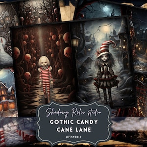 Gothic Candy Cane Lane Junk Journal Pages Gothic Pages imprimables feuilles de collage cartes de scrapbooking papiers éphémères Gothic Junk Journal kit