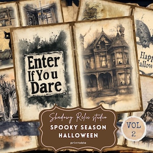 Spooky Halloween Junk Journal Pages Halloween Printable Vintage Halloween Vintage Ephemera Gothic Digital Paper Halloween Junk Journal Kit