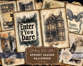 Spooky Gothic Halloween Junk Journal Pages Halloween Printable Vintage ...