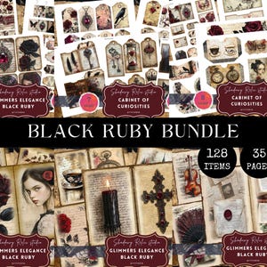 PAQUETE de diario basura Black Ruby Kit de diario basura gótico Kit victoriano Libro de las sombras Kit de diario basura Dark Ruby Cartera tipo folio con tres pliegues Ruby