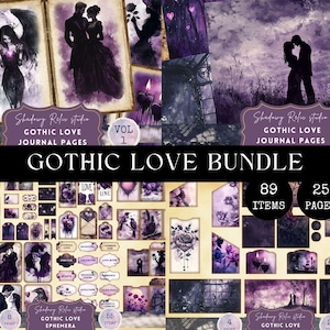 Lot de journaux indésirables gothiques amoureux, kit de journaux indésirables pour la Saint-Valentin gothique, éphémères romantiques sombres, art macabre romantique, scrapbooking amour hanté