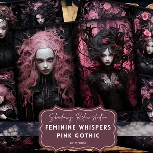 Pink Gothic Junk Journal Pages Gothic printable Pages collage sheets scrapbooking card Enigmatic paper ephemera Junk Journal kits Pink Women