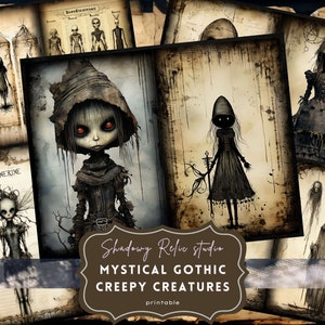 Gothic Creepy Creatures Junk Journal Printable Mysterious creature Junk Journal Pages Gothic printable Pages collage scrapbooking ephemera