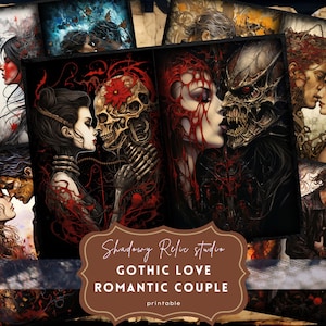 Gótico Romántico Pareja Junk Journal Páginas Gótico collage hoja scrapbooking tarjetas efímera Valentine Junk Journal Kit Amor tema papel