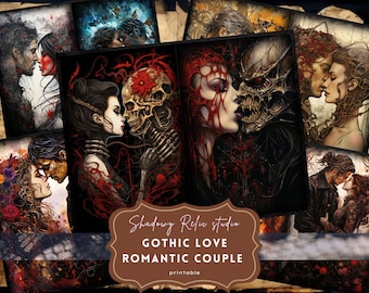 Gothic Romantic Couple Junk Journal Pages Gothic collage sheet scrapbooking cards ephemera Valentine Junk Journal Kit Love theme paper