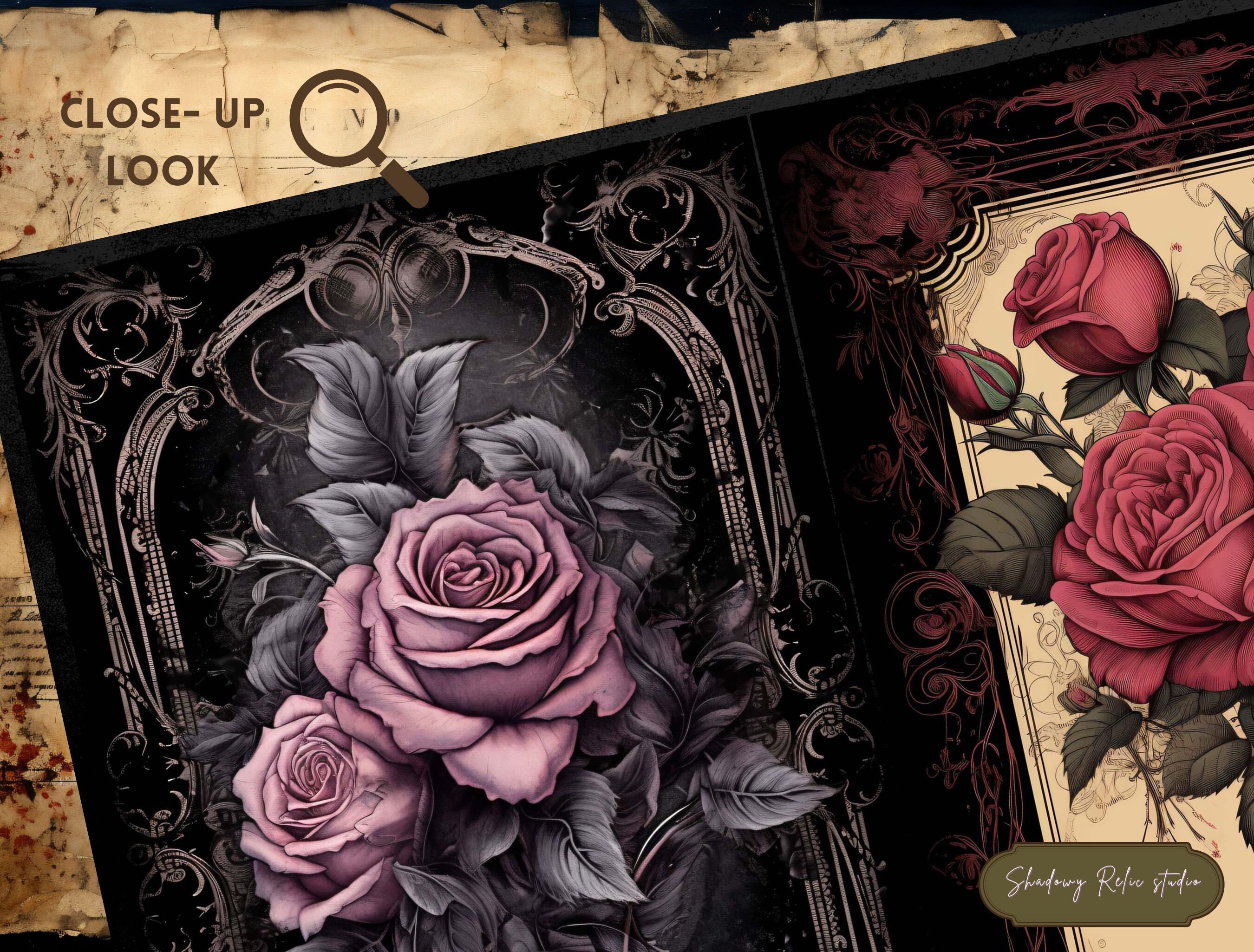 Gothic Vintage Roses Shabby Junk Journal Paper Gothic Collage Sheets ...