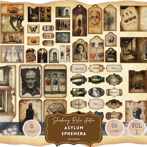 Diario basura Gothic Asylum Papes Páginas de álbum de recortes de efímeras Gothic Macbre Kit de diario basura oscuro Folio tríptico Goth Journal 0281