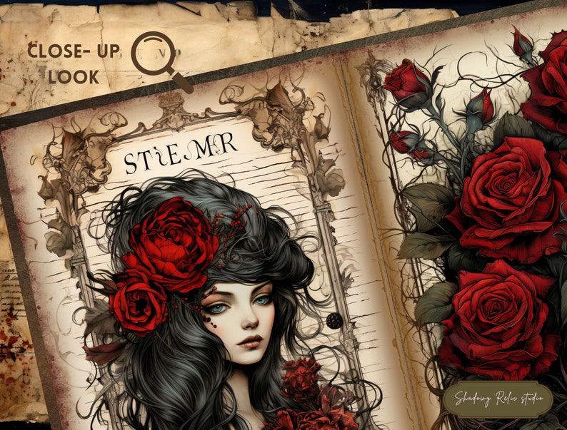 Gothic Red Roses Junk Journal Pages Gothic Printable Pages Collage ...