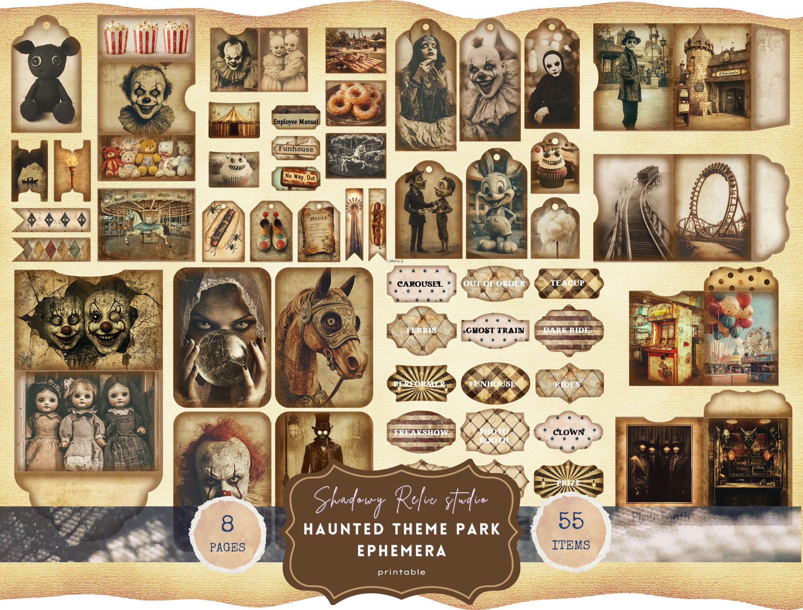 Haunted Theme Park Junk Journal Kit, Printable Gothic Carnival Ephemera ...