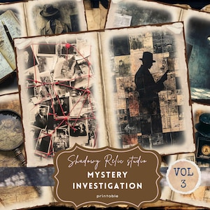 Junk Journal Kit Detective Junk Journal Pages scrapbooking card Crime Investigation ephemera Mystery Case File Victorian Collage Sheet
