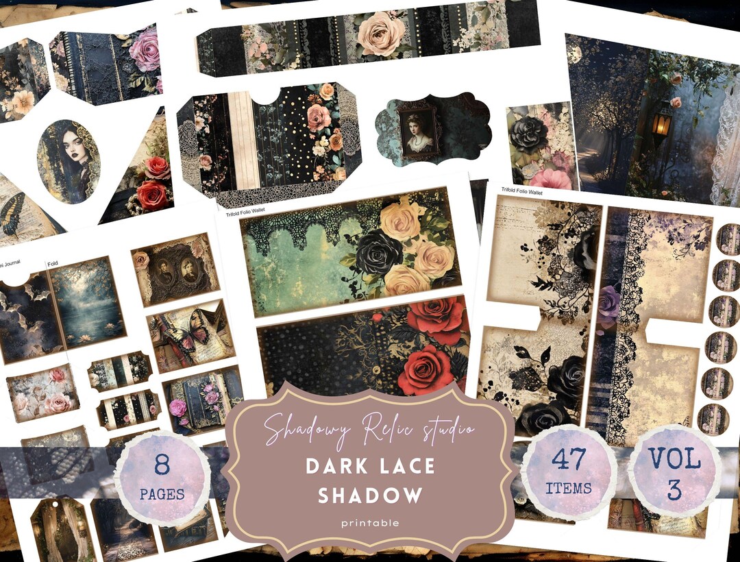 Dark Lace Junk Journal Printable Pages Purple Floral Lace Collage ...