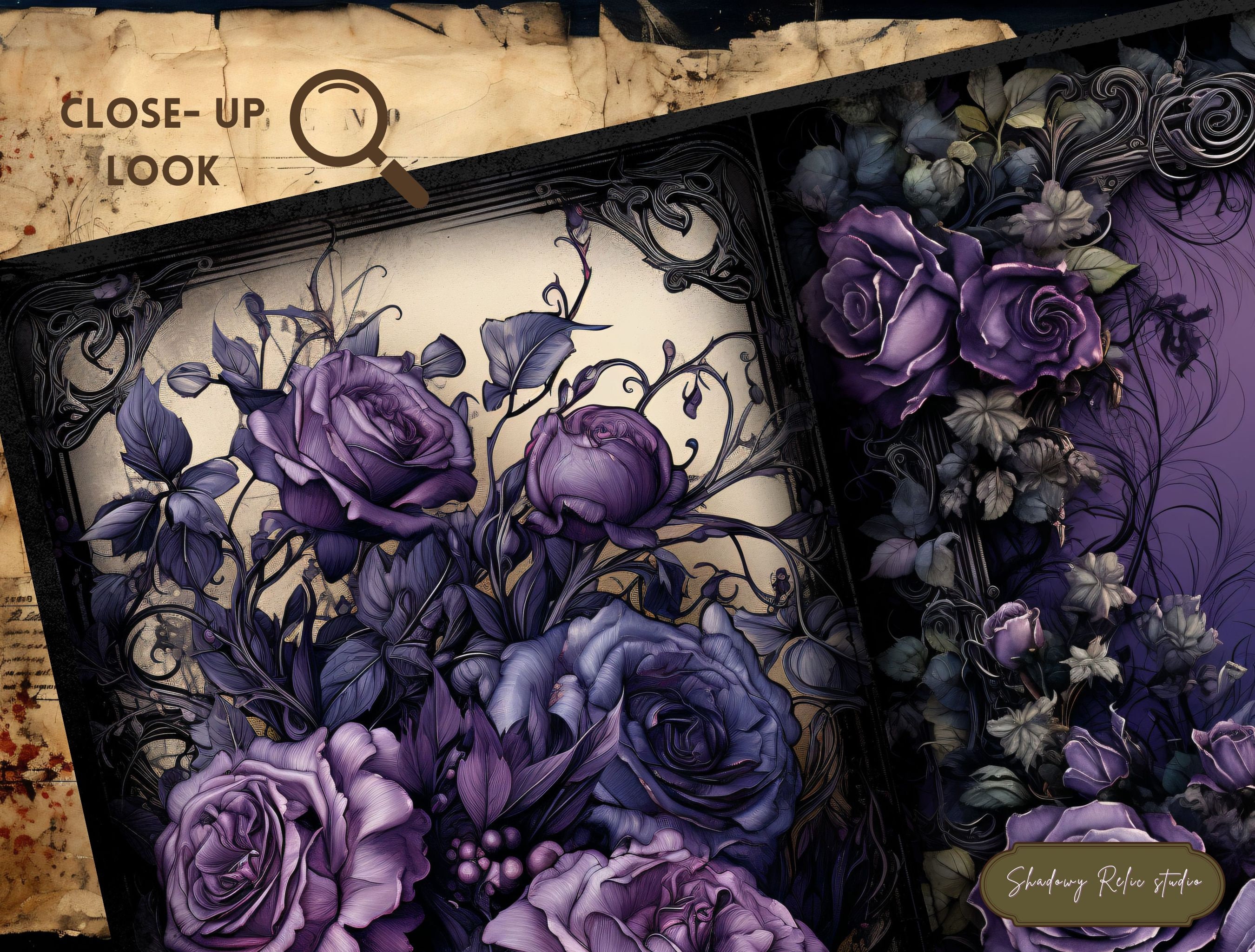 Gothic Purple Roses Junk Journal Pages Gothic Collage Sheets ...