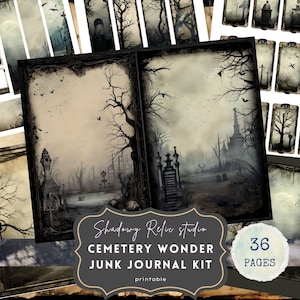 Cemetery Junk Journal Kit Gothic Junk Journal Pages collage sheets cemetery scrapbooking cards ephemera Graveyard journal sheets Fussy cuts