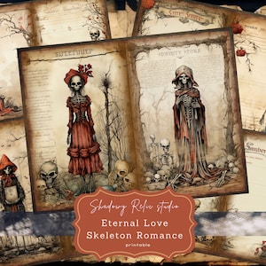 Gothic Skeleton Romance Junk Journal Pages Gothic printable Pages collage sheets scrapbooking cards papers ephemera Spooky Junk Journal kits