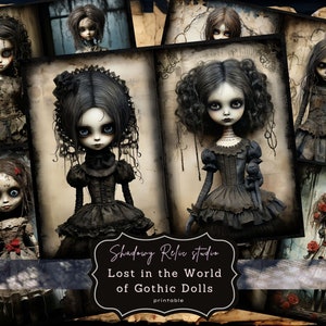 Gothic Doll Junk Journal Pages Gothic collage sheets scrapbooking cards ephemera Gothic Doll Junk Journal Kit Dark doll eerie victorian doll