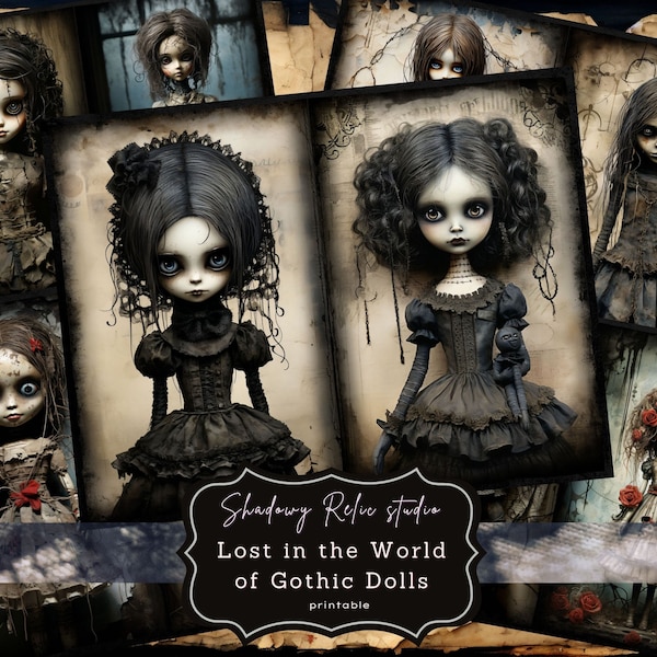 Gothic Doll Junk Journal Seiten Gothic Collage Blätter Scrapbooking Karten Ephemera Gothic Doll Junk Journal Kit Dunkle Puppe unheimliche viktorianische Puppe