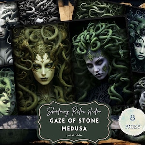 Feuilles de collage Medusa Junk Journal Pages de collage de la mythologie grecque Cartes de scrapbooking Éphémères gothiques Kit Medusa Junk Journal Pages de créatures mythiques
