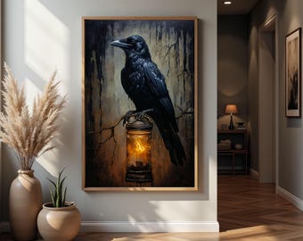 Art mural imprimable vintage corbeau, peinture de mauvaise humeur, impression numérique, impression académique sombre, art mural gothique, impression corbeau gothique, décoration cottage sombre swa80