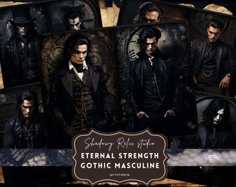 Gothic Masculine Junk Journal Pages Gothic collage sheets scrapbooking cards ephemera Masculine Man Junk Journal Kits Rugged Gothic motifs