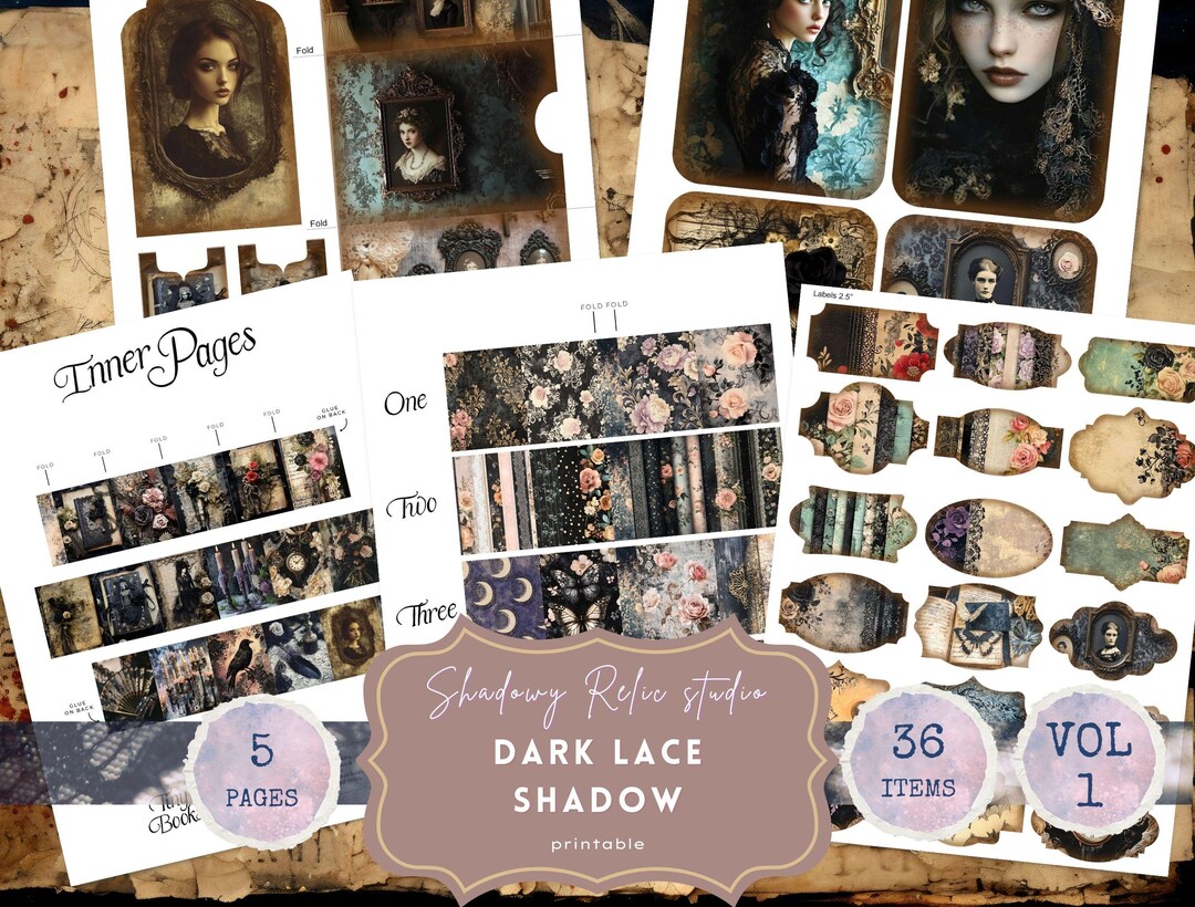 Dark Lace Junk Journal Printable Pages Purple Floral Lace Collage ...
