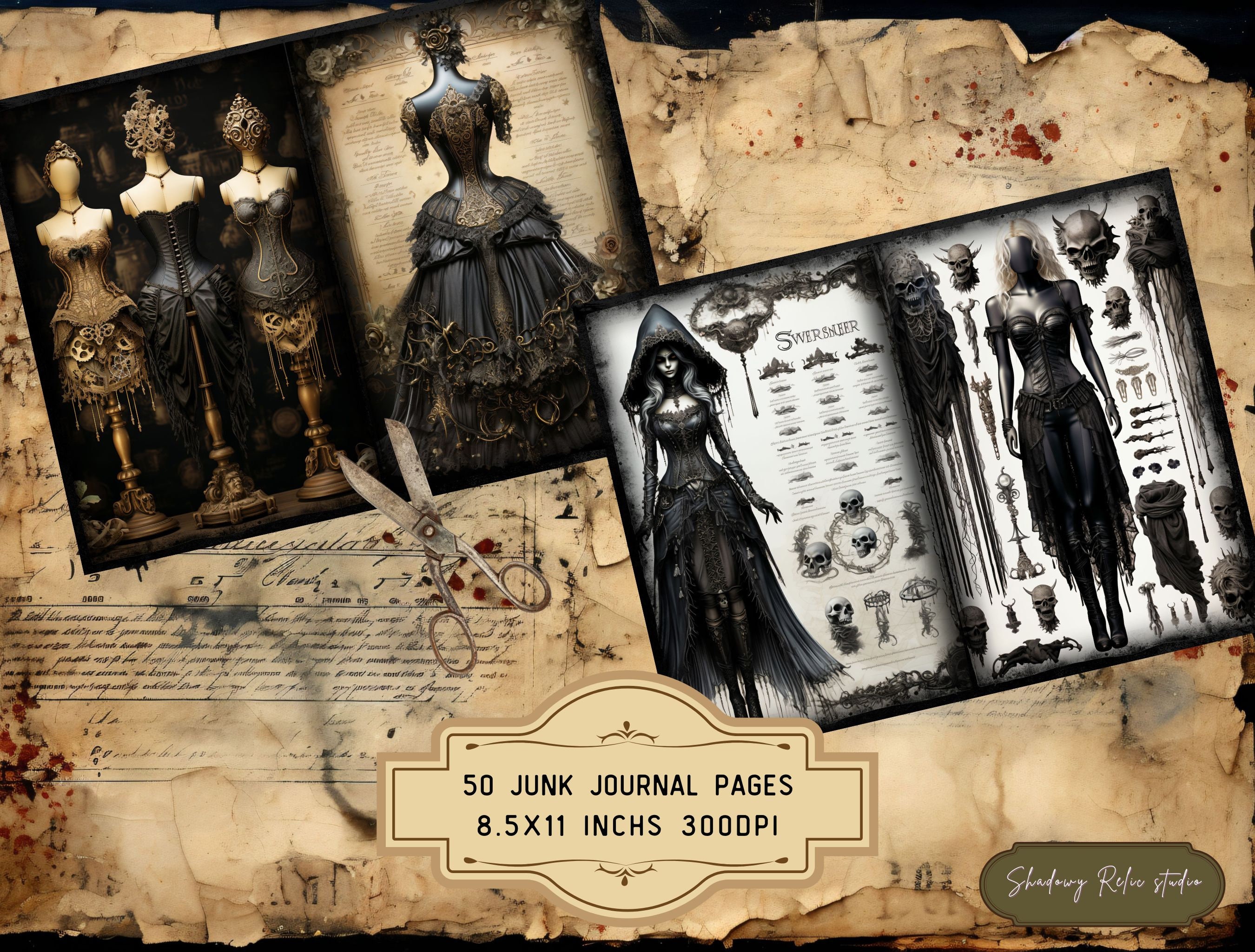 Gothic Fashion BUNDLE Junk Journal Pages Gothic Couture Junk Journal ...