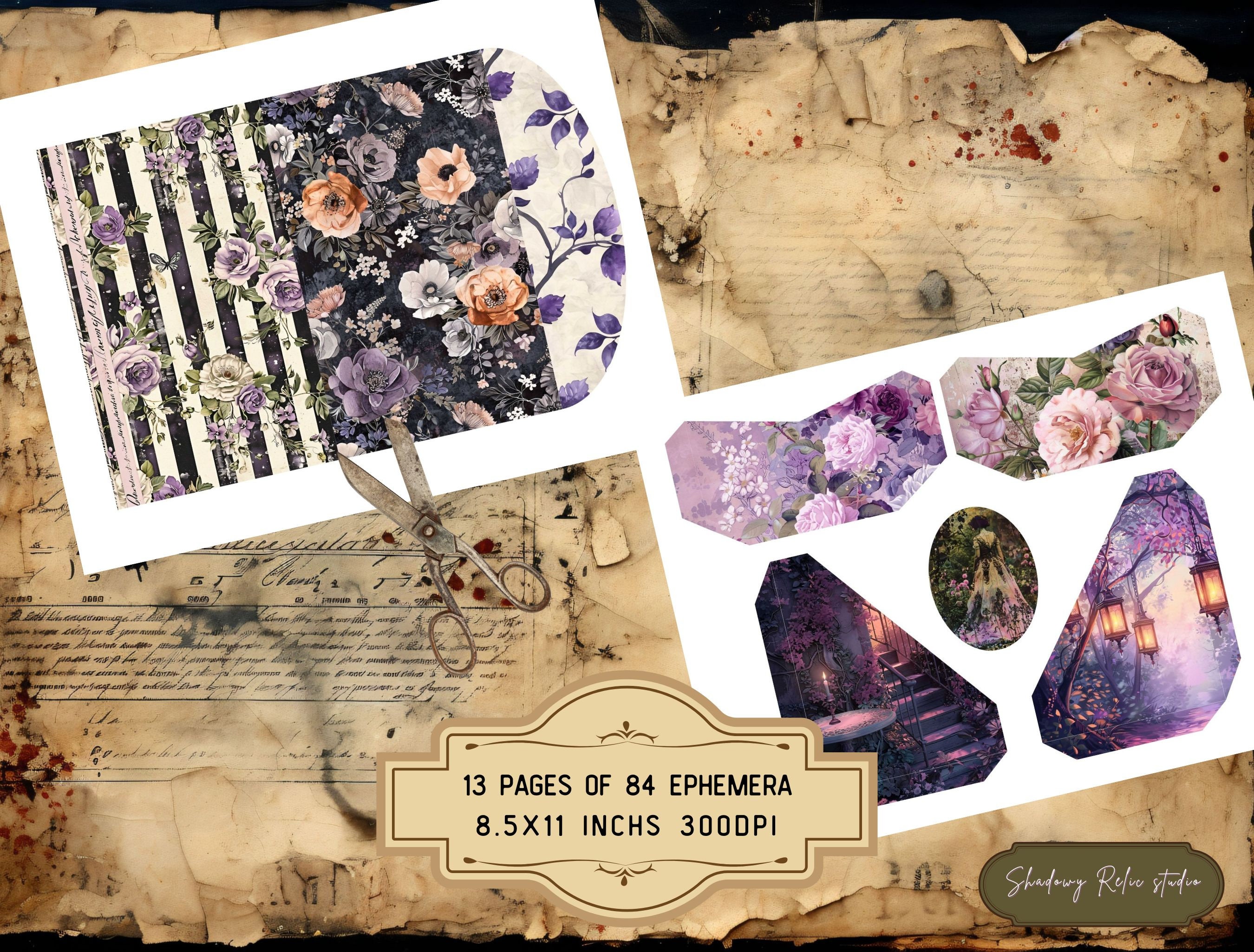 Wraithwood Garden Junk Journal Page Purple Dream Printable Kit Gothic ...