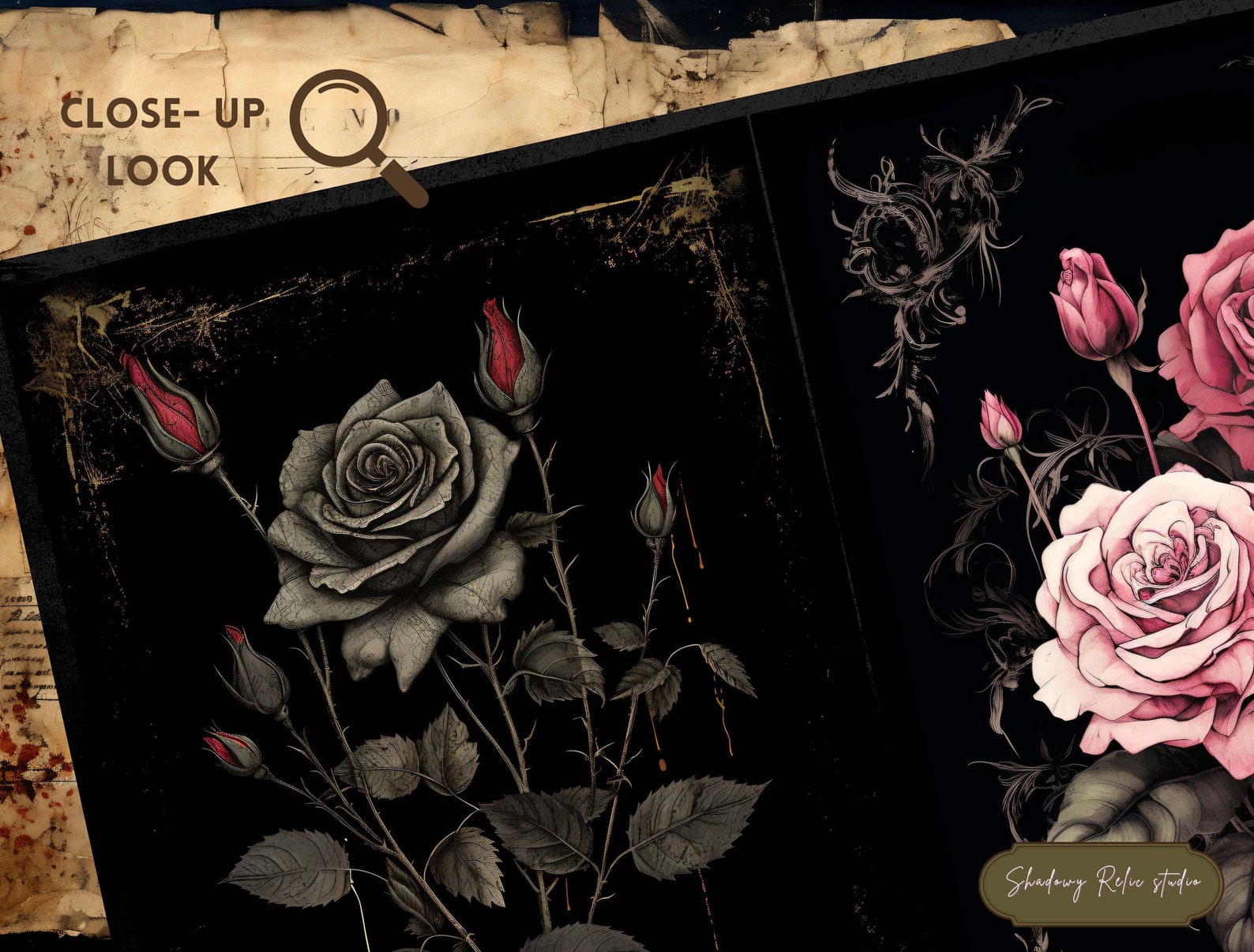 Gothic Vintage Roses Shabby Junk Journal Paper Gothic Collage Sheets ...