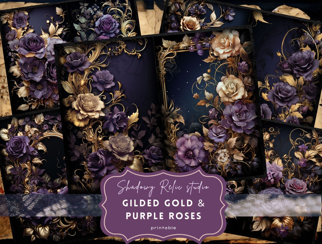 Gold and Purple Roses Junk Journal Pages Gothic Collage Sheets ...