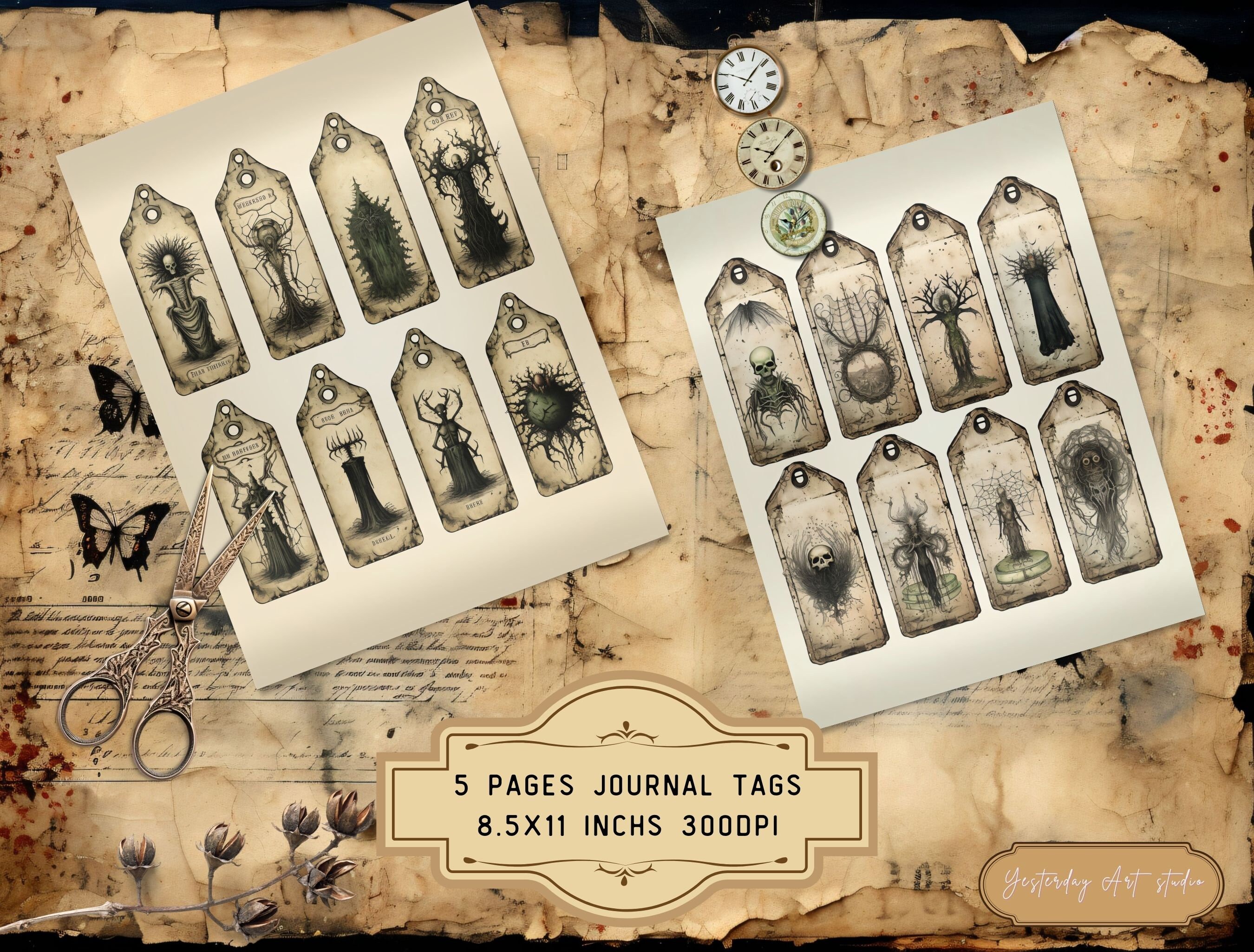Goth Labels Gothic Creature Junk Journal Tags Labels Ephemera Printable Fussy Cut ...